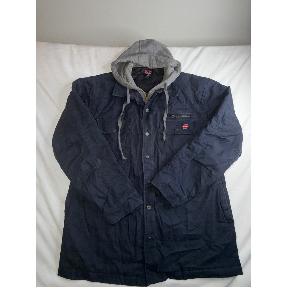Wrangler Workwear Navy Blue Quilted Lined Hooded Utility Jacket L G